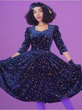 Samantha Pleet Midnight Velvet celestial embroidered Midi Dress